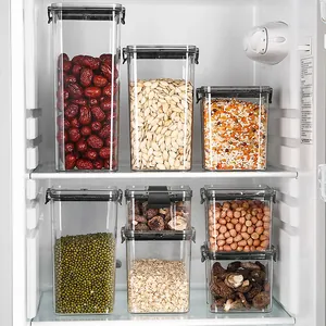 Transparent airtight storage jars for kitchen grains and dried fruits in refrigerator