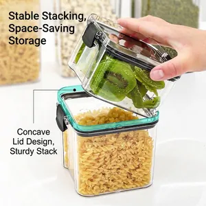 Stackable airtight food storage containers for organized kitchen pantry and fridge