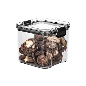 Airtight food-grade plastic storage container with black locking lid for kitchen pantry