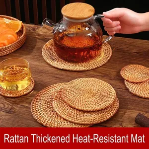 Handgefertigte dicke Rattan-Isoliermatte für den Esstisch und Teekanne, Naturstil
