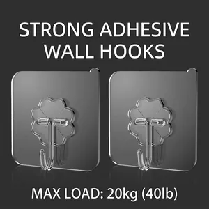 Heavy Duty Adhesive Wall Hooks Waterproof Transparent No Drill Seamless Hooks For Kitchen Bathroom Towel Storage Brushed Metal Hooks