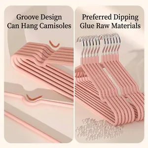 Set of 10 durable pink non-slip clothes hangers featuring a grooved design for straps