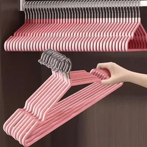 Durable pink non-slip thickened clothes hangers set for space-saving closet storage