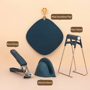 Professional 4-piece anti-scald kitchen tool set including bowl gripper and silicone mat