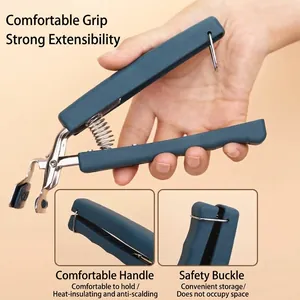 Professional anti-scald bowl gripper clip with comfortable teal handle and safety lock