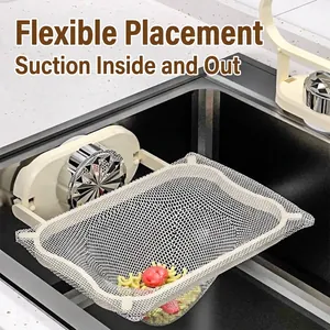 Suction Cup Kitchen Sink Filter Rack For Food Waste Foldable Drain Strainer Holder With Disposable Mesh Bags
