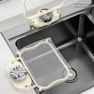 Kitchen sink suction cup drain rack with disposable mesh filter net bag