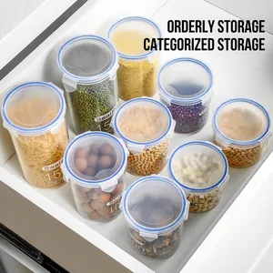 Transparent plastic airtight storage jars for kitchen grains organization in drawer