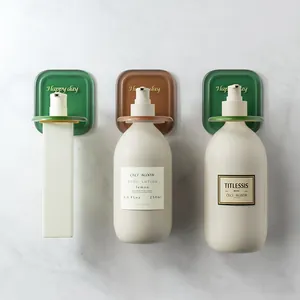 No-drill wall-mounted bathroom dispenser brackets for soap and shampoo bottles