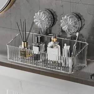 Zuignap Wandplank Badkamer Transparant Kunststof Opbergrek Zonder Boren Douche Organizer Mand Met Drainage