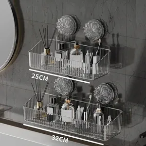 Set van twee transparante wandplanken met zuignap voor de badkamer, opbergrek voor spullen