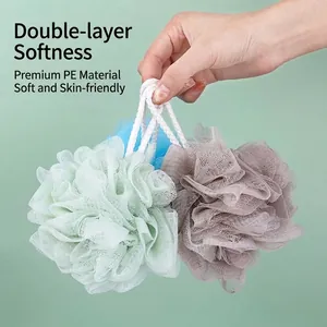 Large Mesh Bath Sponge Double Layer PE Shower Ball For Body Exfoliating With Hanging Rope Soft Bath Flower For Adults