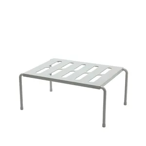 Sturdy white metal kitchen cabinet organizer shelf with ventilated slots for storage