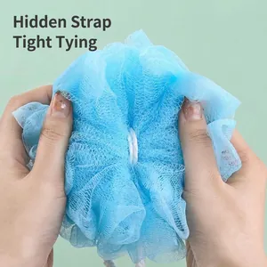 Blue exfoliating bath sponge with tight binding for rich lather