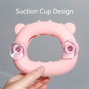 Portaspazzolino creativo a ventosa rosa a forma di orso per il montaggio a parete del bagno
