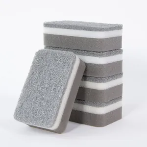 Double-sided gray and white cleaning scouring pad sponge for kitchen dishwashing