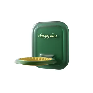 Modern wall-mounted no-drill shower gel holder in green and yellow aesthetic finish