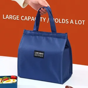 Borsa termica blu per il pranzo con manico portatile e fodera in alluminio spessa