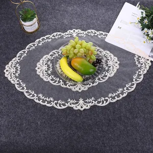 French style oval white lace tablecloth featuring intricate floral embroidery detail