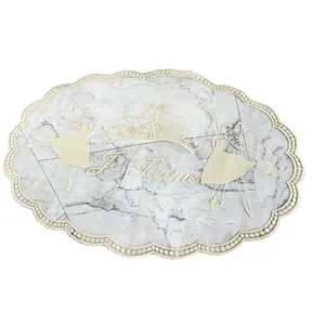 Elegant oval lace placemat with ballerina embroidery and Je Taime text
