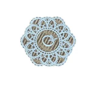 Mini light blue embroidered lace coaster and decorative mesh patch for DIY jewelry crafts