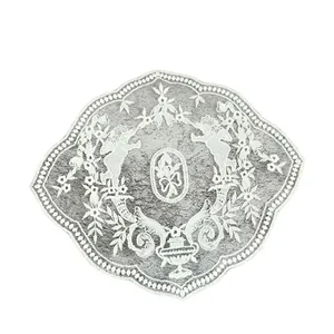 Vintage white embroidery mesh placemat with cherub and floral lace patterns