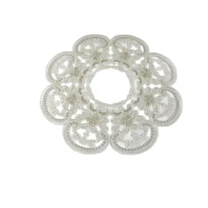 Elegant 42cm round white lace embroidered placemat featuring delicate floral rope design