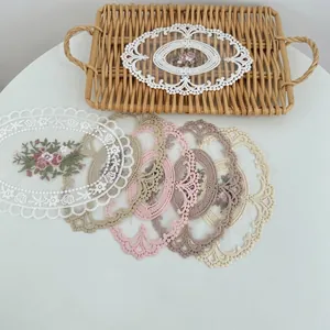 Elegant embroidered lace coaster with rose floral pattern, set of various pastel colors