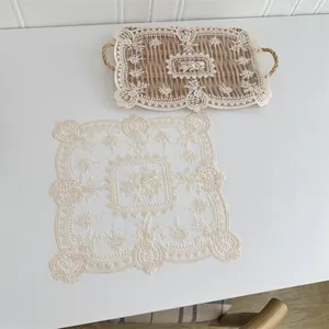 Vintage Europäischer Bestickter Spitze Tischset Exquisite Floral Mesh Vasenmatte Für Esstisch Home Decor Elegante Weiße Tischdecke