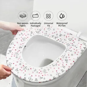 Disposable non-woven toilet seat cover with waterproof PE film and cute bear pattern for travel
