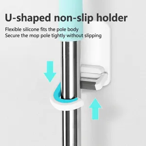 Wandmontierter Mophalter mit rutschfestem U-Silikonclip für platzsparende Aufbewahrung