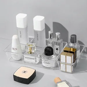 Clear plastic drawer organizer compartment tray for makeup cosmetics and stationery storage
