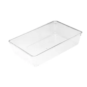 Transparent rectangular plastic drawer organizer box for office desk stationery storage