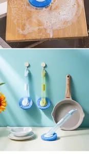 Cepillo de limpieza de cocina multifuncional con mango largo y cabezal de esponja