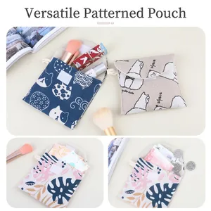 Cute cotton linen storage pouch for sanitary napkins and makeup, portable mini bag