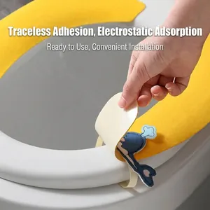 Gelber Plüsch-Toilettensitzbezug mit Cartoon-Wal-Griff und elektrostatischer Haftung