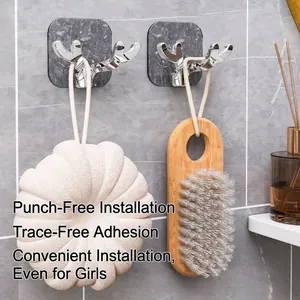 Silver deer head adhesive wall hooks for luxury bathroom towel hanging