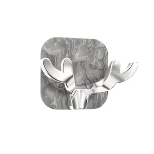 Luxury silver antler shaped self-adhesive wall hook with gray marble pattern base