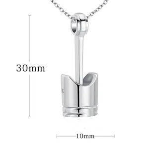 Silver stainless steel piston urn pendant necklace with 30mm height and 10mm width detail