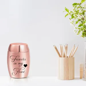 Mini rose gold cremation urn for ashes with Forever in my Heart decorative engraving