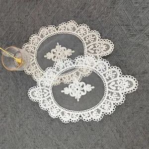 Elegant white and cream lace embroidered mesh placemats for dining table decoration