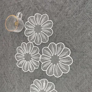 Rund Bestickt Blume Untersetzer Weiß Spitze Netz Matte Für Hochzeit Tisch Heim Dekor DIY Floral Stoff Aufnäher