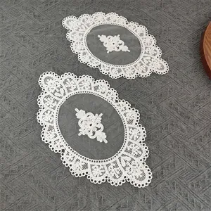 Elegant European style white embroidered lace coasters with intricate floral mesh detail