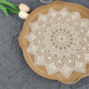 French Vintage Lace Doily Round Mandala Embroidery Place Mat Hollow Out Pastoral Style Table Decor Photography Prop White