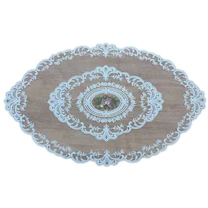 Europese stijl melkzijde ovale kant tafelrunner met bloemen borduurwerk, 44x71cm