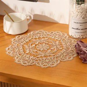 Elegant Nordic style beige hollow embroidery lace round placemat for home table decor