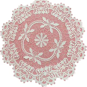 Elegant Nordic white embroidered lace round placemat for dining table decoration