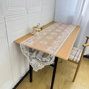 Simple White Embroidered Lace Table Runner Hollow Floral Pattern Polyester Tablecloth For Dining Coffee Table American Home Decor
