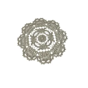 Elegant round embroidered lace placemat with floral hollow design for home decor
