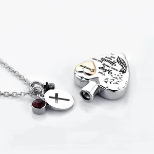Collar urna de corazón para cenizas con grabado Grandma y piedra de nacimiento
